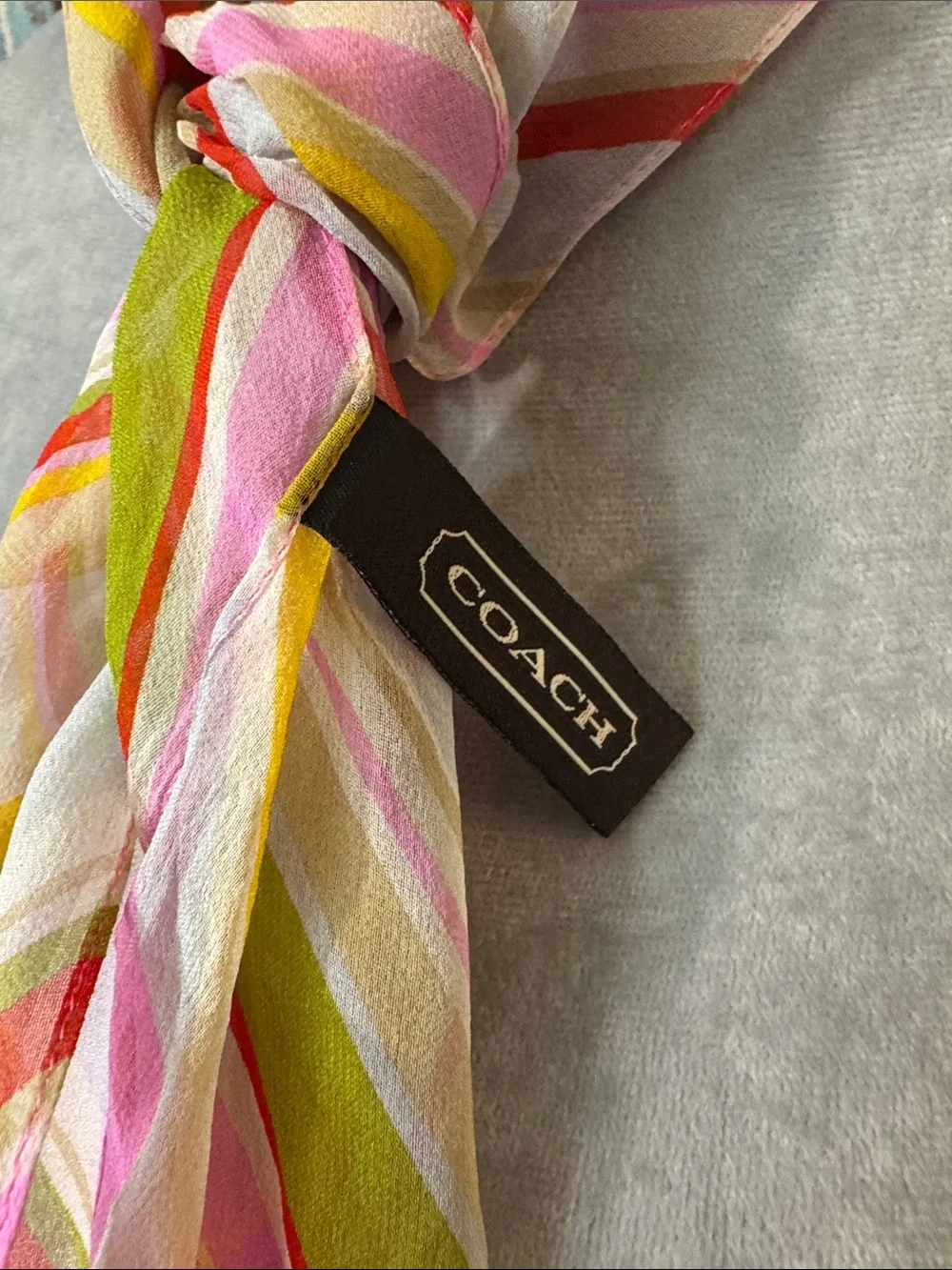 Coach Pink & Green Striped Silk Scarf EUC